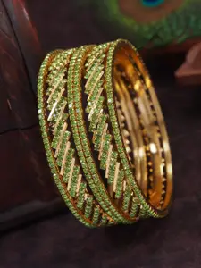 SGA FASHION Set Of 2 Gold-Plated American Diamond Stones Studded Bangles