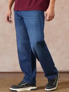 WROGN Men Comfort Wide Leg Mid-Rise Slash Knee Light Fade Jeans