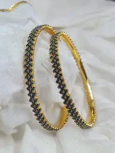 SGA FASHION Set Of 2 Gold-Plated American Diamond Stones Studded Bangles