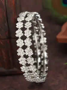 SGA FASHION Set Of 2 Silver-Plated American Diamond Stones Studded Bangles