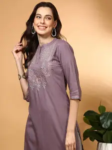Anouk Women Floral Embroidered Flared Sleeves Thread Work Kurta