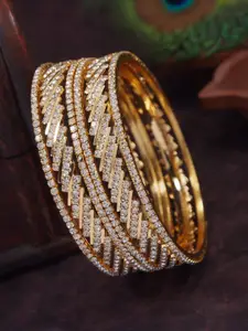 SGA FASHION Set Of 2 Gold-Plated American Diamond Stones Studded Bangles