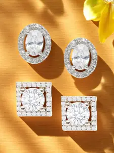 OOMPH Set Of 2 Cubic Zirconia Studded Oval Shaped Studs