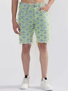 SHOWOFF Men Printed Slim Fit Low-Rise Denim Shorts