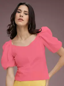 Dream Beauty Fashion Women Solid Puff Sleeve Regular Top