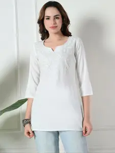 KALINI Women White Viscose Rayon Straight Kurtis