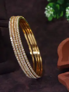 SGA FASHION Set Of 4 Gold-Plated American Diamond Stones Studded Bangles
