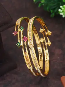 SGA FASHION Set Of 2 Gold-Plated American Diamond Stones Studded Bangles