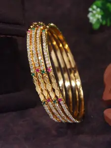 SGA FASHION Set Of 4 Gold-Plated American Diamond Stones Studded Bangles