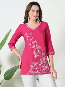 KALINI Women Pink Viscose Rayon Straight Kurtis