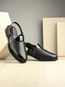 House of Pataudi Men Textured Shoe-Style Sandals