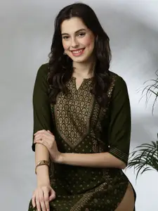 Anouk Floral Printed Round Neck Straight Kurta