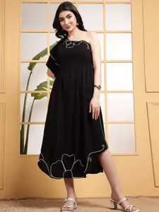 DEEBACO One Shoulder A-Line Midi Dress