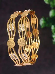 SGA FASHION Set Of 2 Gold-Plated American Diamond Stones Studded Bangles