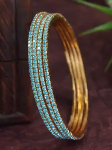 SGA FASHION Set Of 4 Gold-Plated American Diamond Stones Studded Bangles