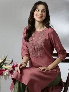 Anouk Floral Yoke Design Round Neck Straight Kurta