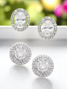 OOMPH Set Of 2 Cubic Zirconia Studded Circular Studs