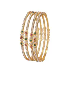 SGA FASHION Set Of 4 Gold-Plated American Diamond Stones Studded Bangles