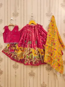 BAESD Girls Printed Mukaish Foil Print Ready to Wear Lehenga & Blouse With Dupatta