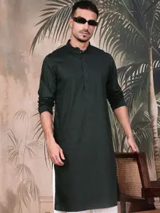 Sangria Textured Pattern Cotton Mandarin Collar Straight Kurta