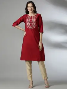 Anouk Women Floral Embroidered Straight Kurta