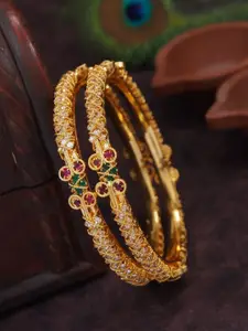 SGA FASHION Set Of 2 Gold-Plated American Diamond Stones Studded Bangles