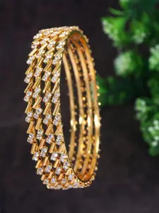 SGA FASHION Set Of 4 Gold-Plated American Diamond Stones Studded Bangles