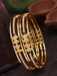 SGA FASHION Set Of 2 Gold-Plated American Diamond Stones Studded Bangles