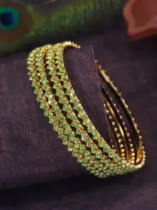 SGA FASHION Set Of 4 Gold-Plated American Diamond Stones Studded Bangles