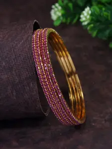 SGA FASHION Set Of 4 Gold-Plated American Diamond Stones Studded Bangles