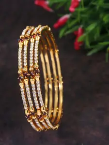 SGA FASHION Set Of 4 Gold-Plated American Diamond Stones Studded Bangles