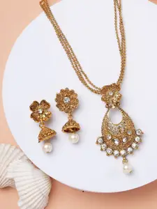 ANIKAS CREATION Gold Plated Kundan Studded & Beaded Pendant Jewellery Set