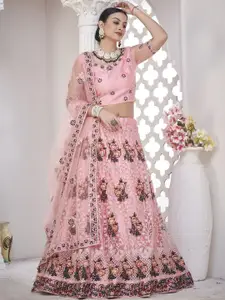 KALINI Embroidered Thread Work Semi-Stitched Lehenga & Unstitched Blouse With Dupatta