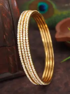 SGA FASHION Set Of 4 Gold-Plated American Diamond Stones Studded Bangles