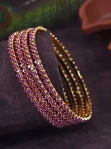 SGA FASHION Set Of 4 Gold-Plated American Diamond Stones Studded Bangles