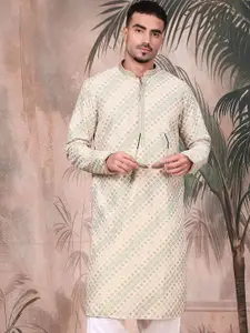 Sangria Men Ethnic Motifs Printed Festive Cotton Straight Kurta