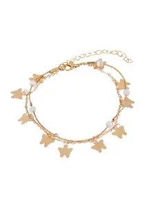 DressBerry Stainless Steel Artificial Stones Studded And Beaded Anklet