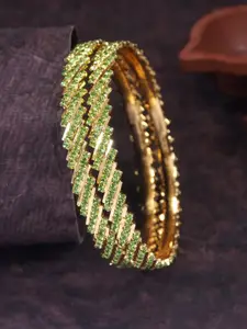 SGA FASHION Set Of 2 Gold-Plated American Diamond Stones Studded Bangles