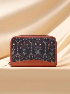 ZOUK Women Floral Printed Leather Zip Around Taj Guldasta Chain Wallet
