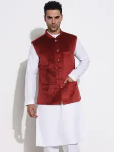 SHOWOFF Slim-Fit Velvet Nehru Jacket