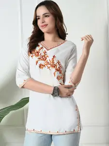 KALINI Women White Viscose Rayon Straight Kurtis