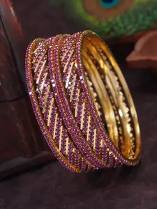 SGA FASHION Set Of 2 Gold-Plated American Diamond Stones Studded Bangles