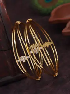 SGA FASHION Set Of 2 Gold-Plated American Diamond Stones Studded Bangles