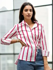 Athena Relaxed Striped Spread Collar Cotton Casual Shirt