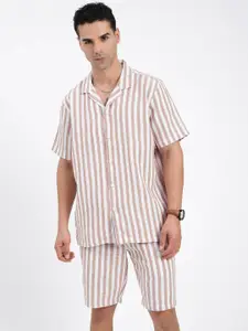 SHOWOFF Striped Shirt Collar Shirt With Shorts Co-Ords