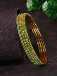 SGA FASHION Set Of 4 Gold-Plated American Diamond Stones Studded Bangles