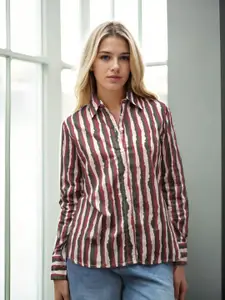 Athena Relaxed Striped Spread Collar Cotton Casual Shirt