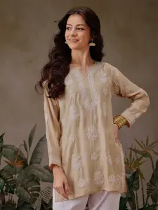 ADA Women Ethnic Motifs Embroidered Chanderi Silk Chikankari Kurti