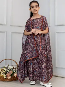 Sangria Girls Printed Top With Skirt & Shrug Clothing Set