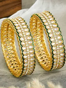 Anouk Set of 2 Gold Plated & Green Kundan Stone Studded Bangles